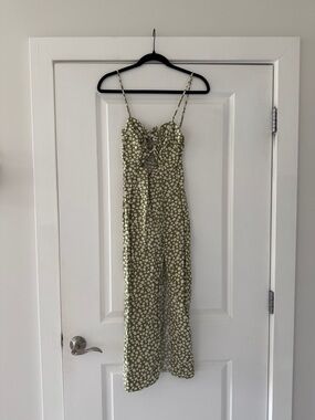 Zara Olive Green Floral Midi Dress